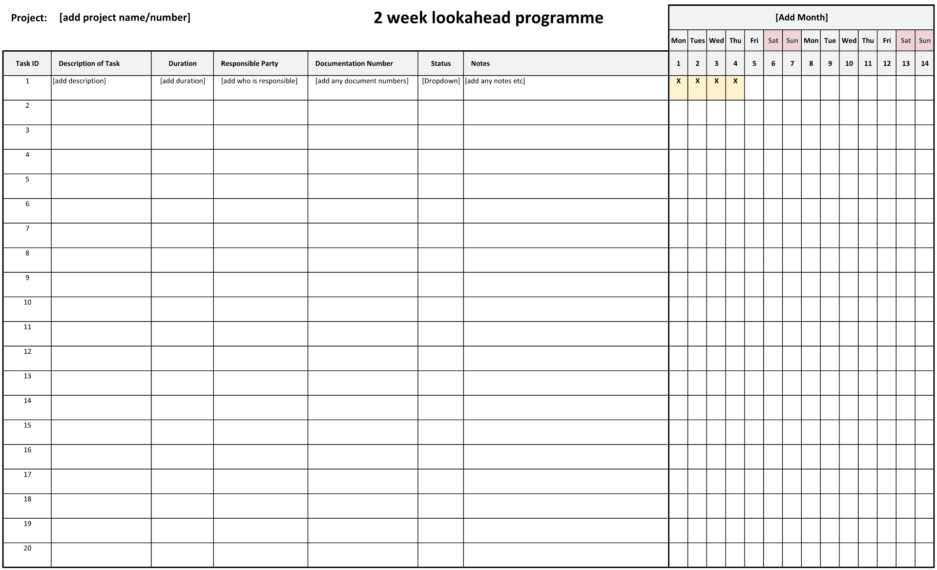 Two Week Look Ahead Template