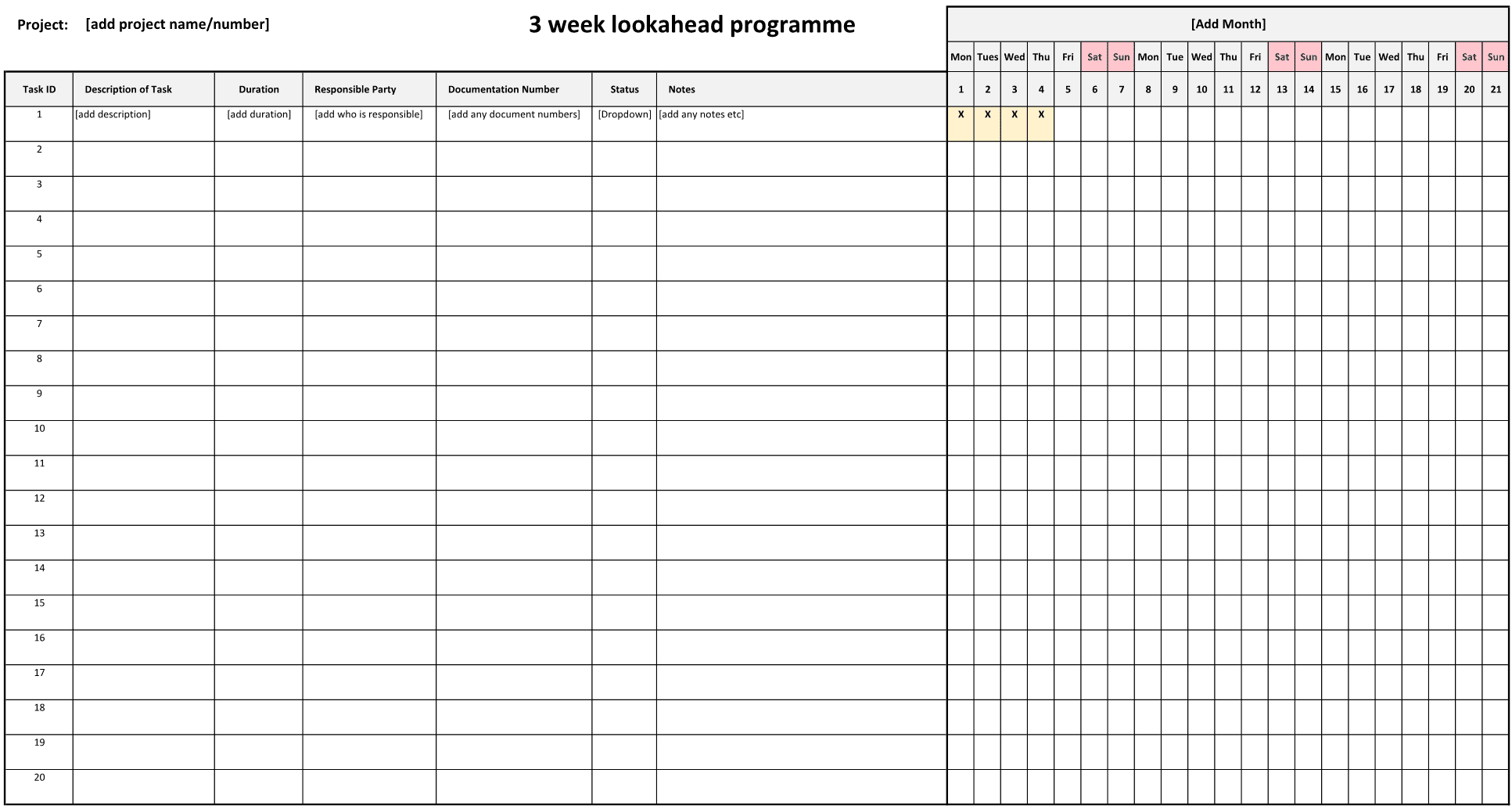 Free 3 Week Look Ahead Schedule Template Excel