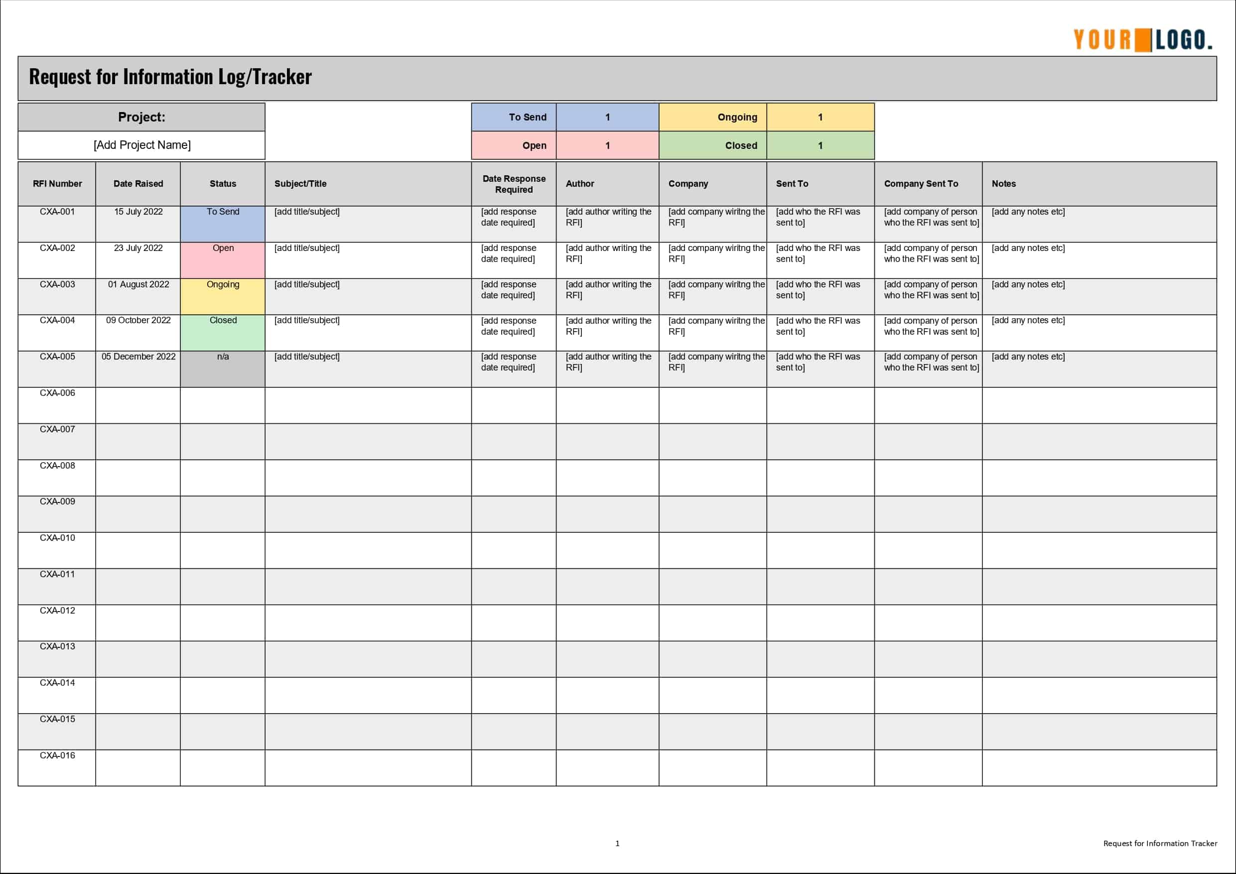 Construction Rfi Log Template Excel