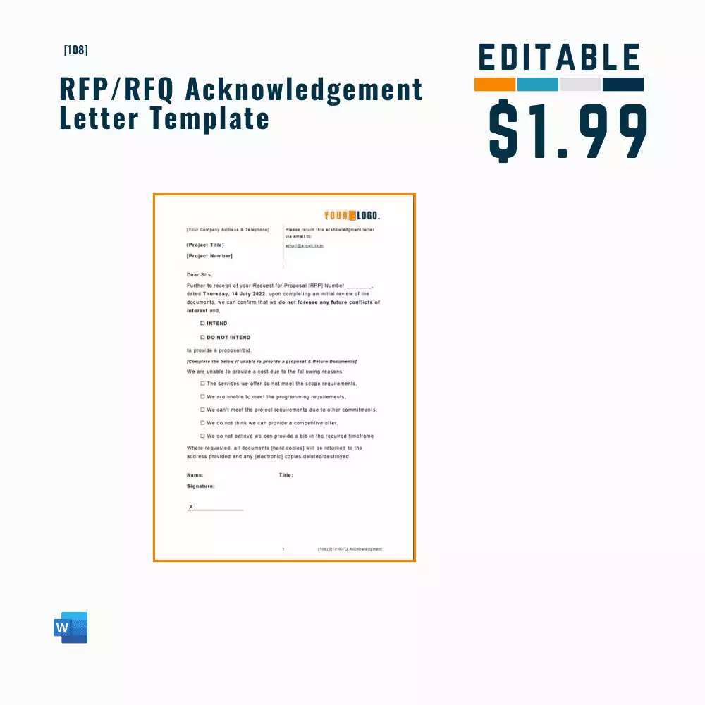 Acknowledgment of RFP/RFQ Template [MS Word]