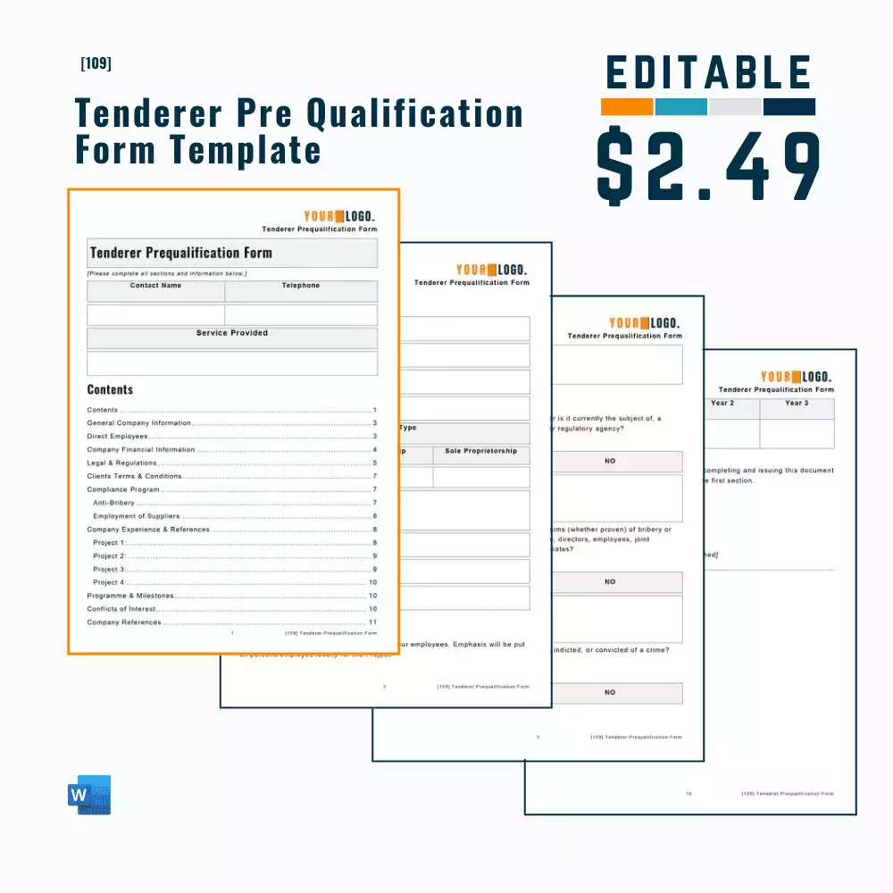 Prequalification Tenderer Document Template [MS Word]