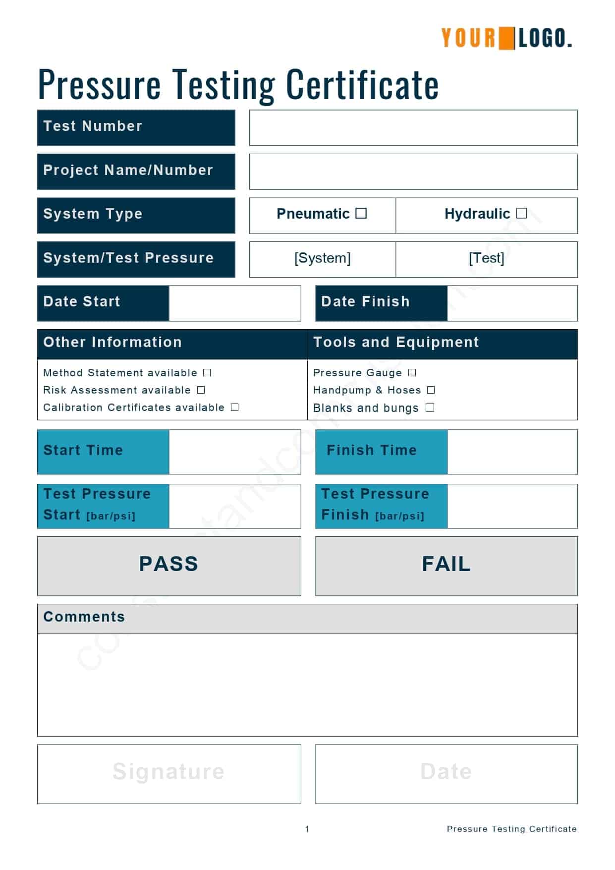 Free Pressure Test Report Certificate Template Download In, 45% OFF