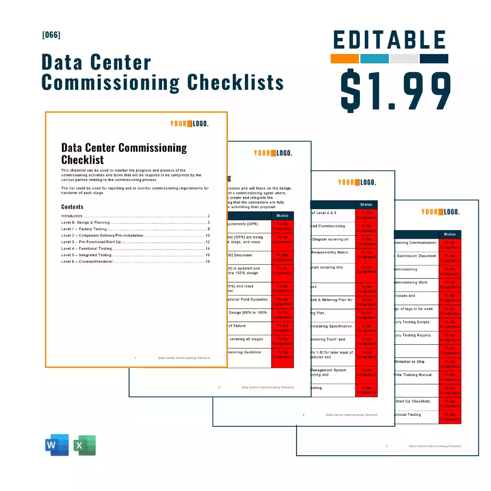 Data Center Commissioning Checklist [MS Word] & [MS Excel]