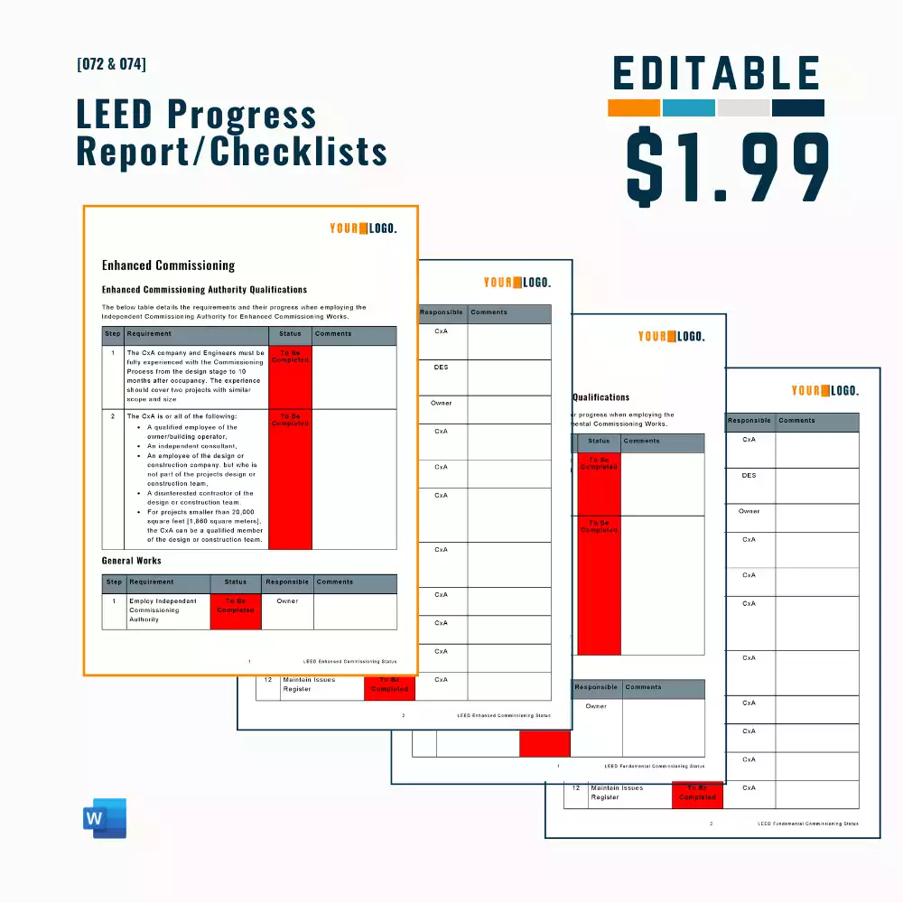 Fundamental & Enhanced LEED Commissioning High-Level Report/Checklist [MS Word]